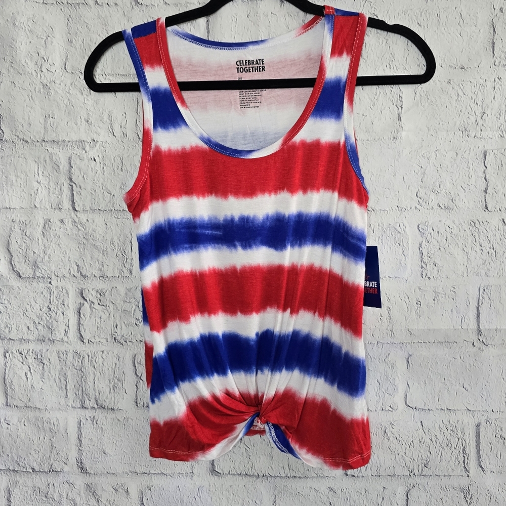 Celebrate Together Red, White, And Blue USA Striped Patriotic Tank Top NWT XS